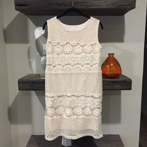 Lace Cream Floral Sheath Dress Medium